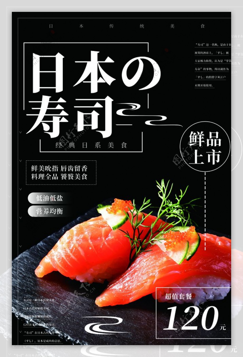 日本寿司美食活动宣传海报素材图片