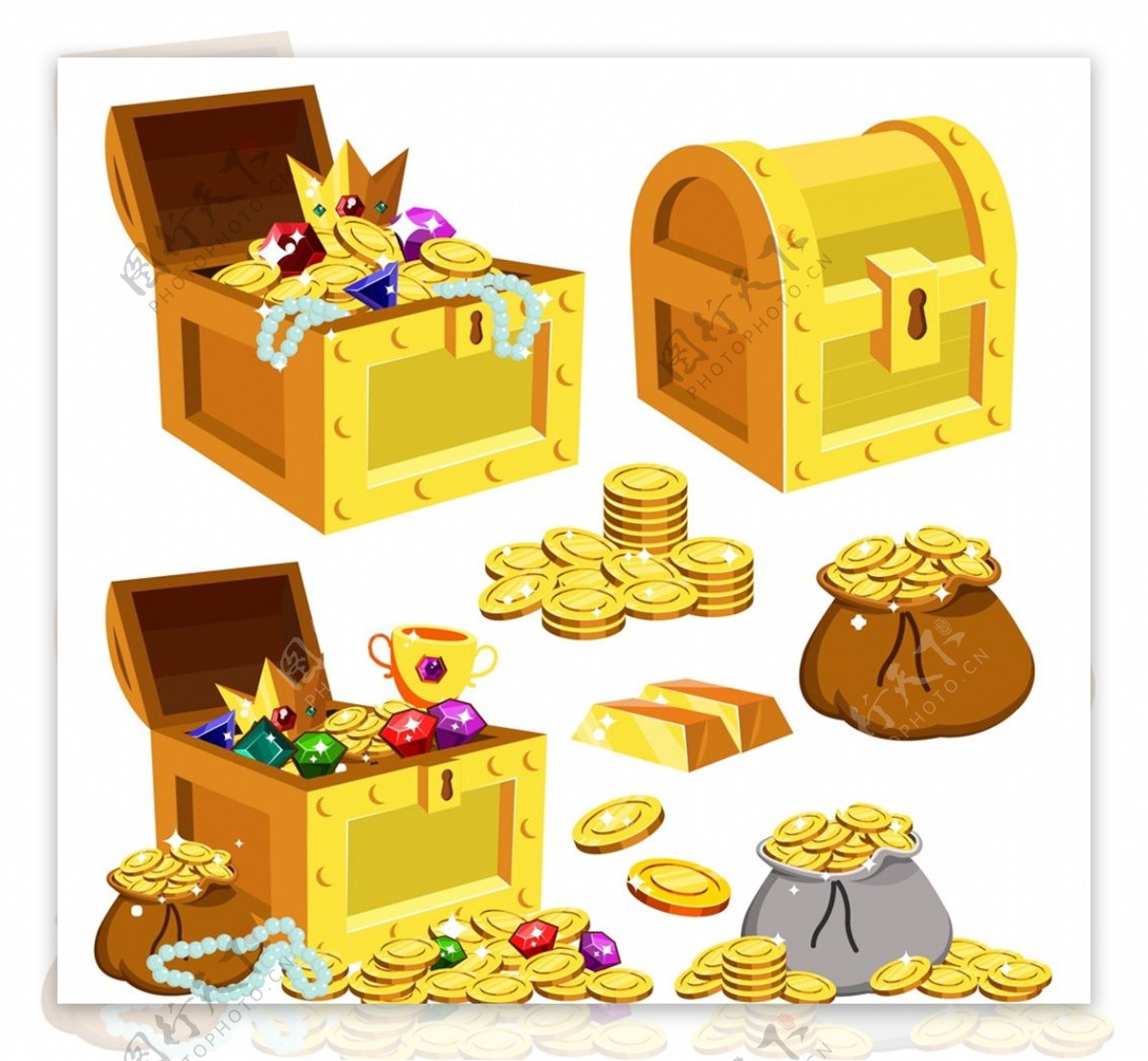 藏宝箱和金币袋子图片