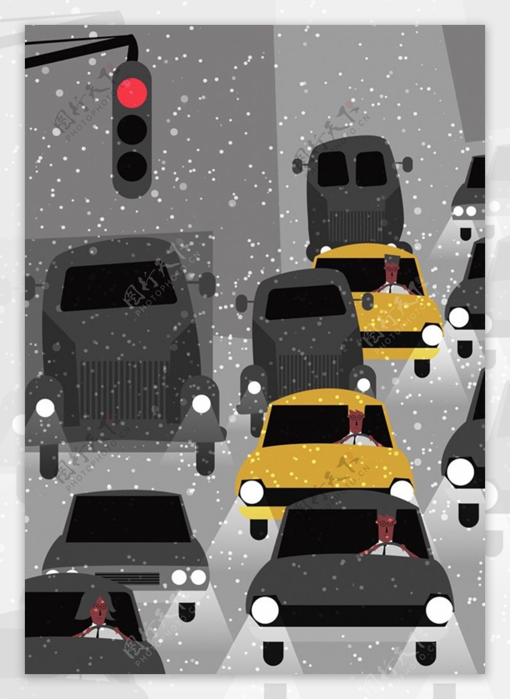雪中堵车的道路图片