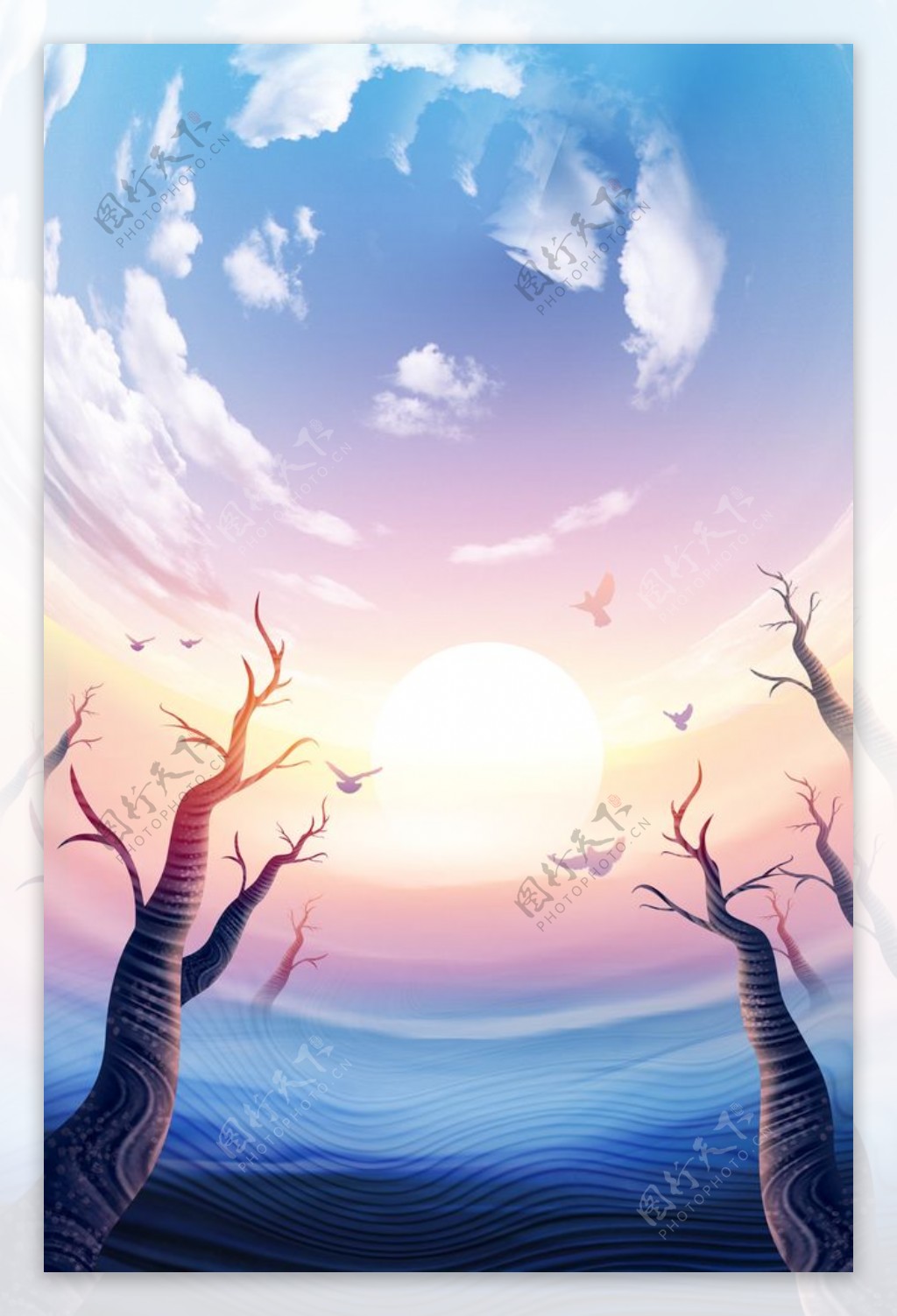森林树木插画背景海报素材图片