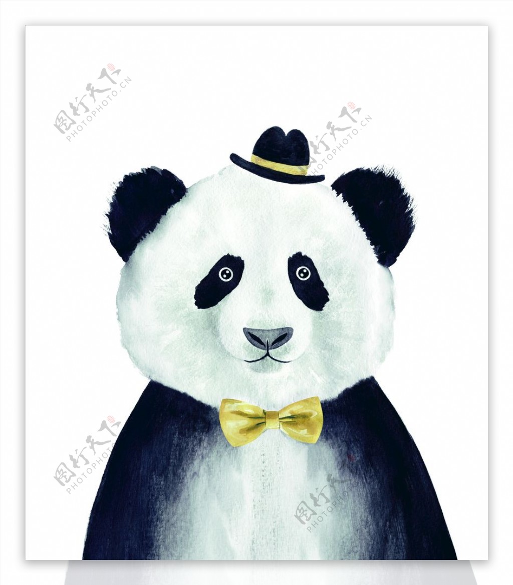 手绘熊猫水墨装饰画背景图片