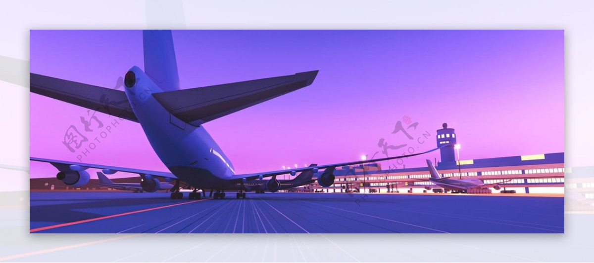 飞机夜景灯光机场背景图片