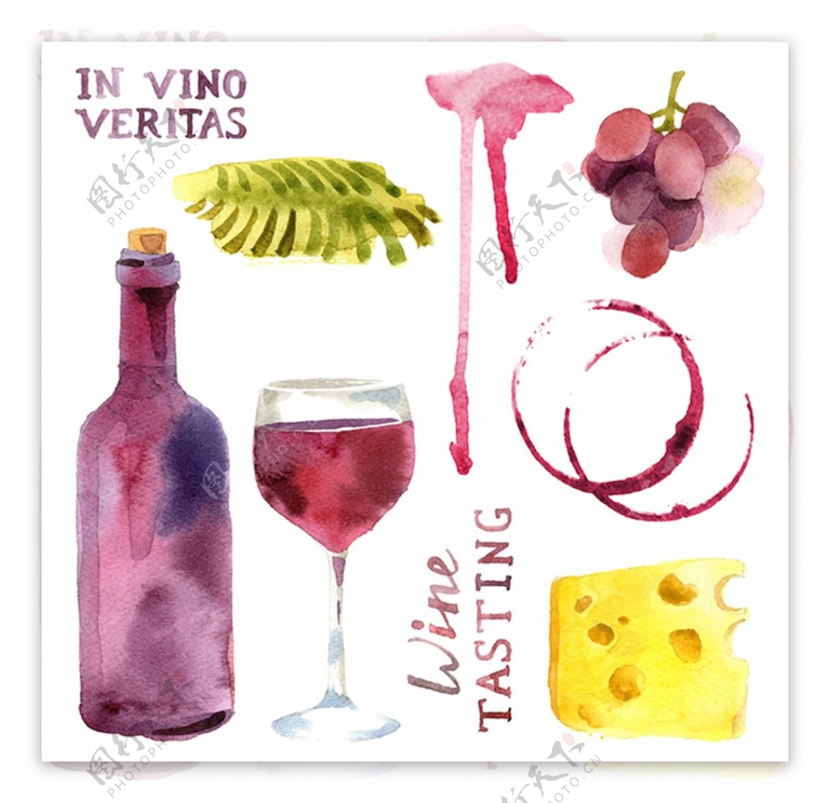 水彩红酒插画图片