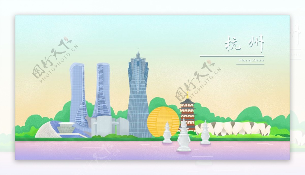 扁平杭州旅行海报图片