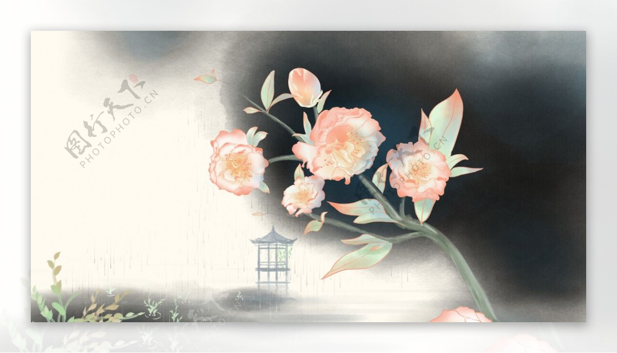 花朵兰花传统复古背景海报素材图片