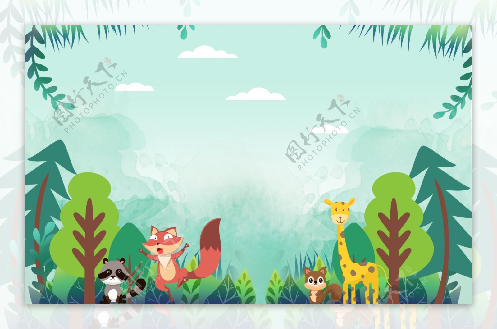 动物森林卡通插画背景素材图片