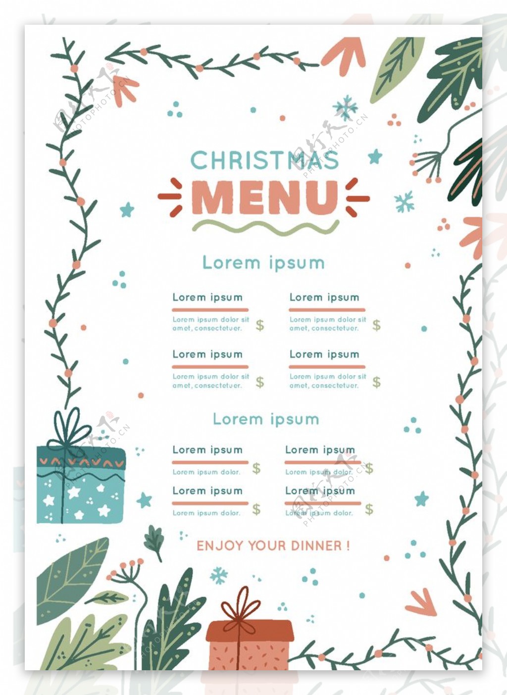 圣诞节菜单模板图片