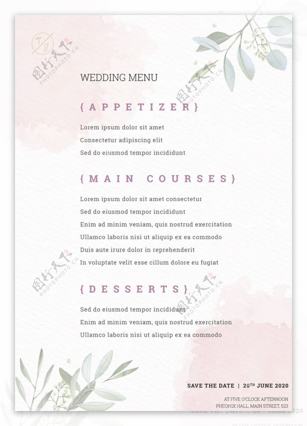 婚礼菜单海报图片