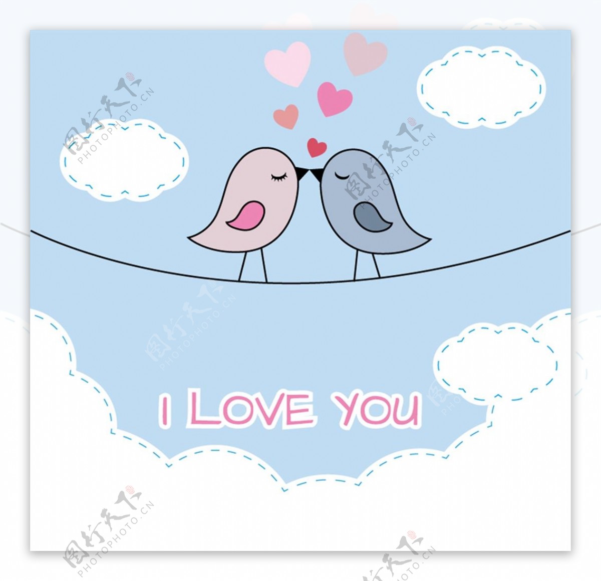 卡通亲吻情侣鸟图片
