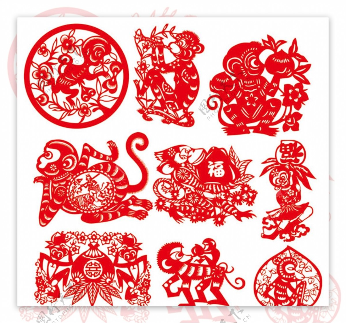 猴年传统艺术剪纸图片