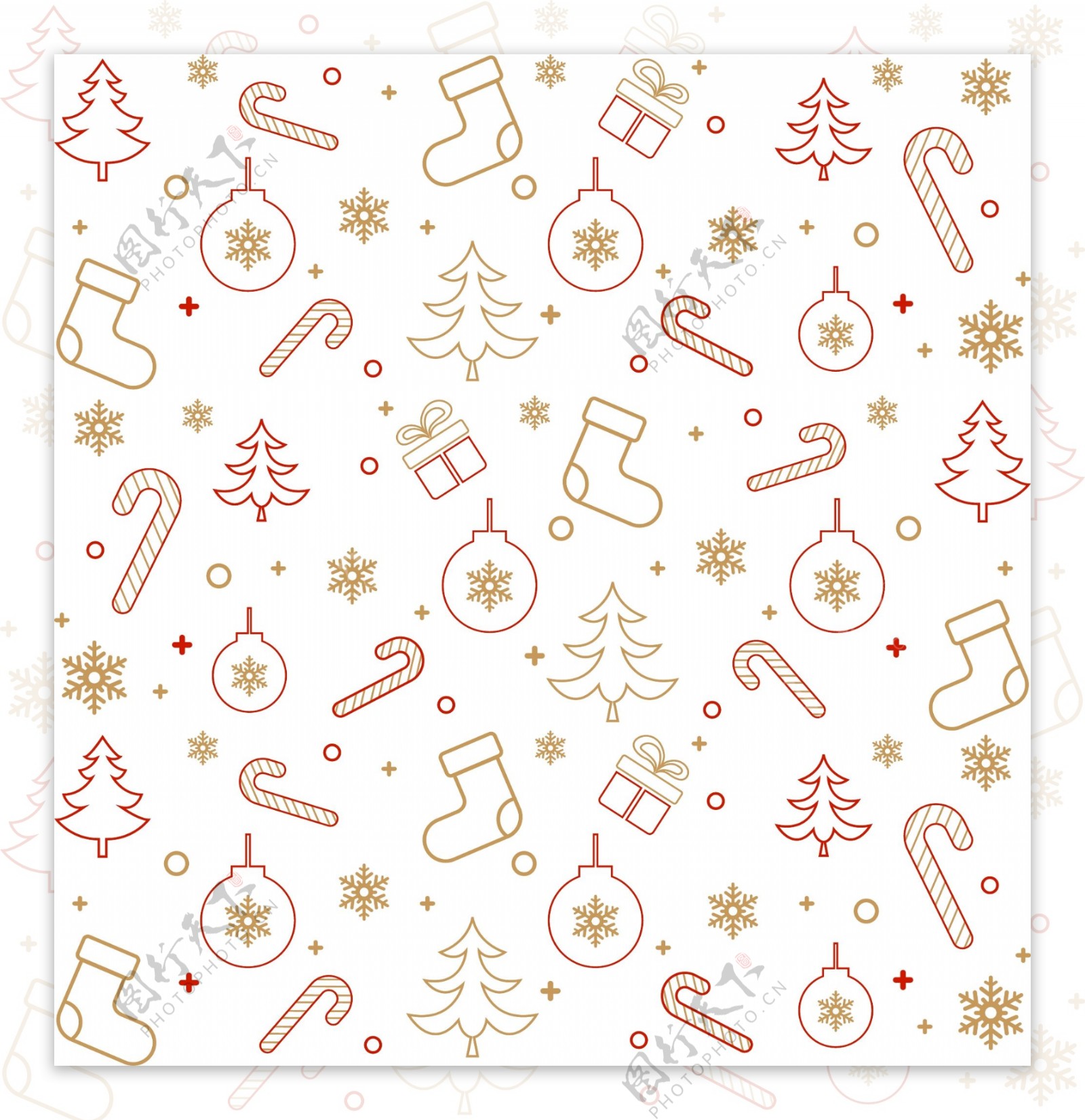 矢量圣诞节底纹线描雪花手杖图片