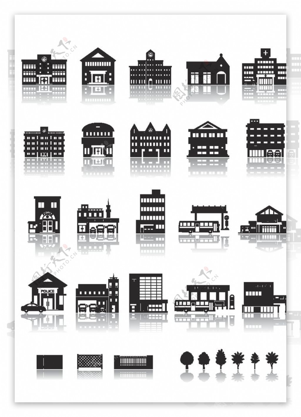 黑白建筑矢量图片