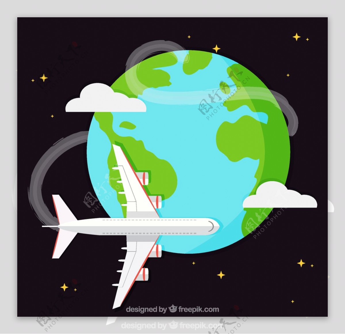 环球飞行飞机插画图片