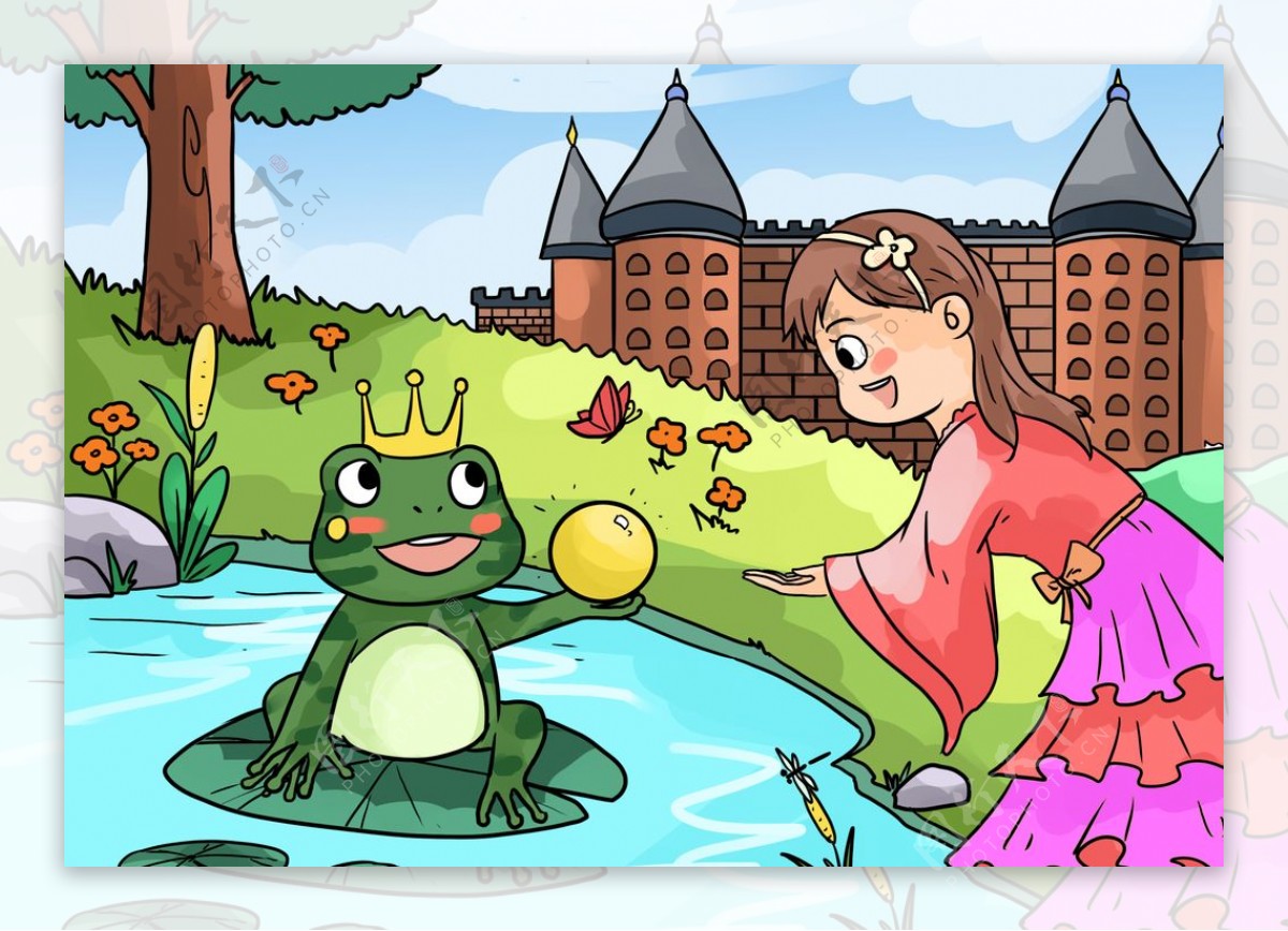 青蛙王子封面插画卡通背景素材图片