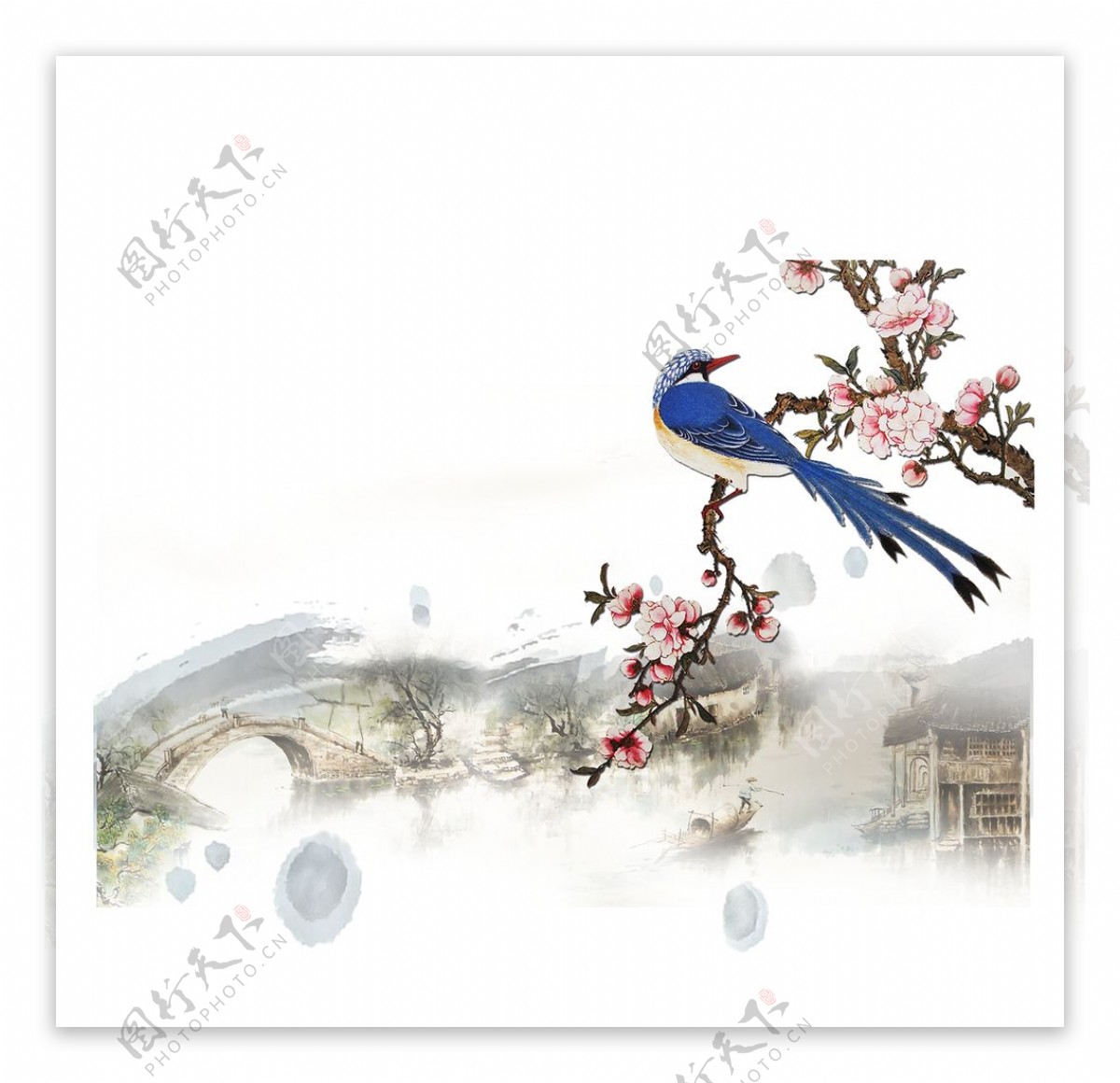 鸟蓝鸟桃花图片