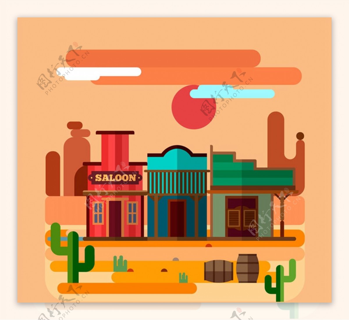 沙漠和商铺风景图片