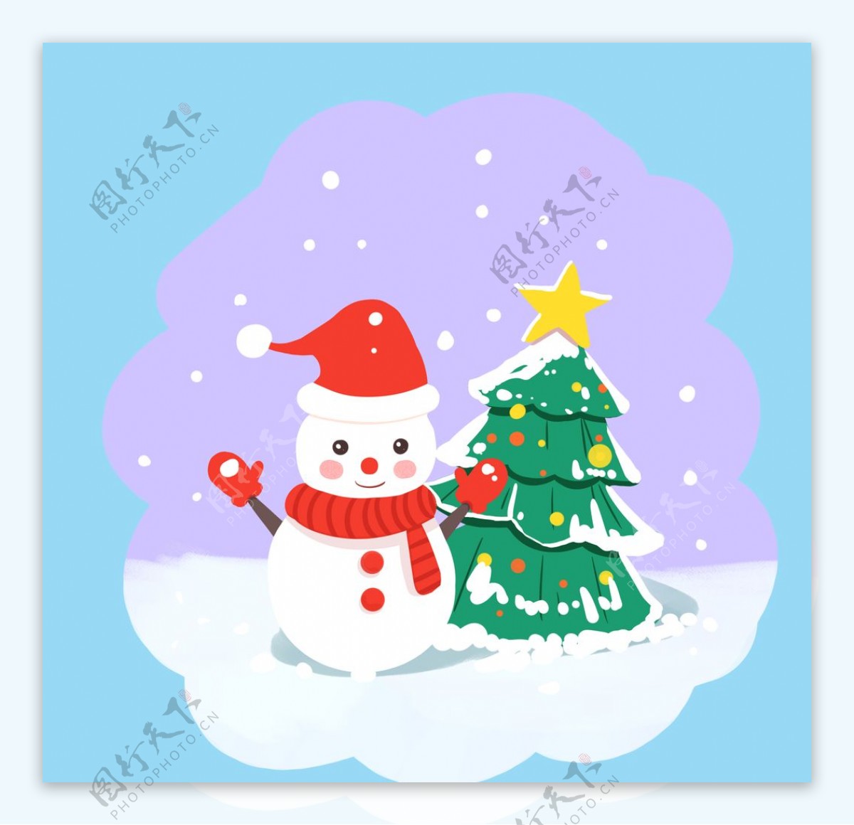 雪人和圣诞树图片