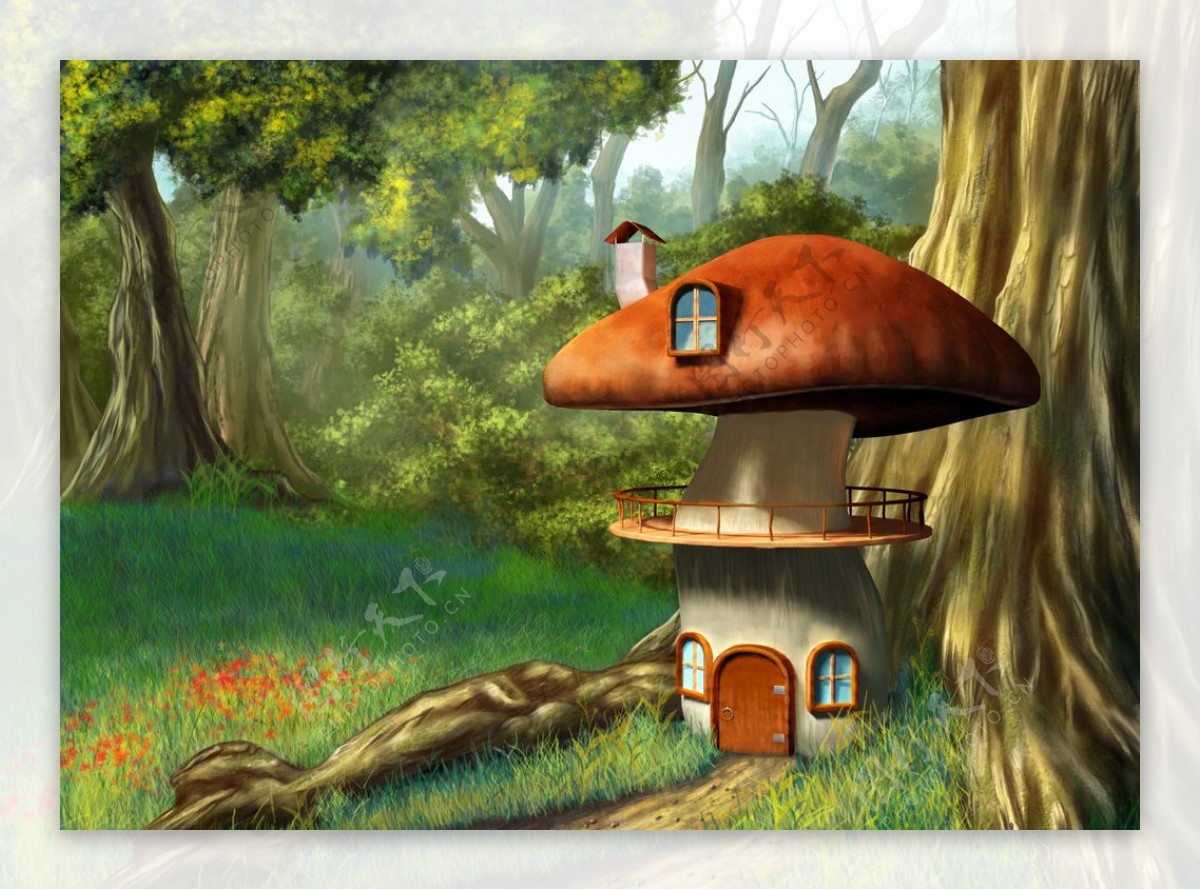 森林里的蘑菇小屋图片