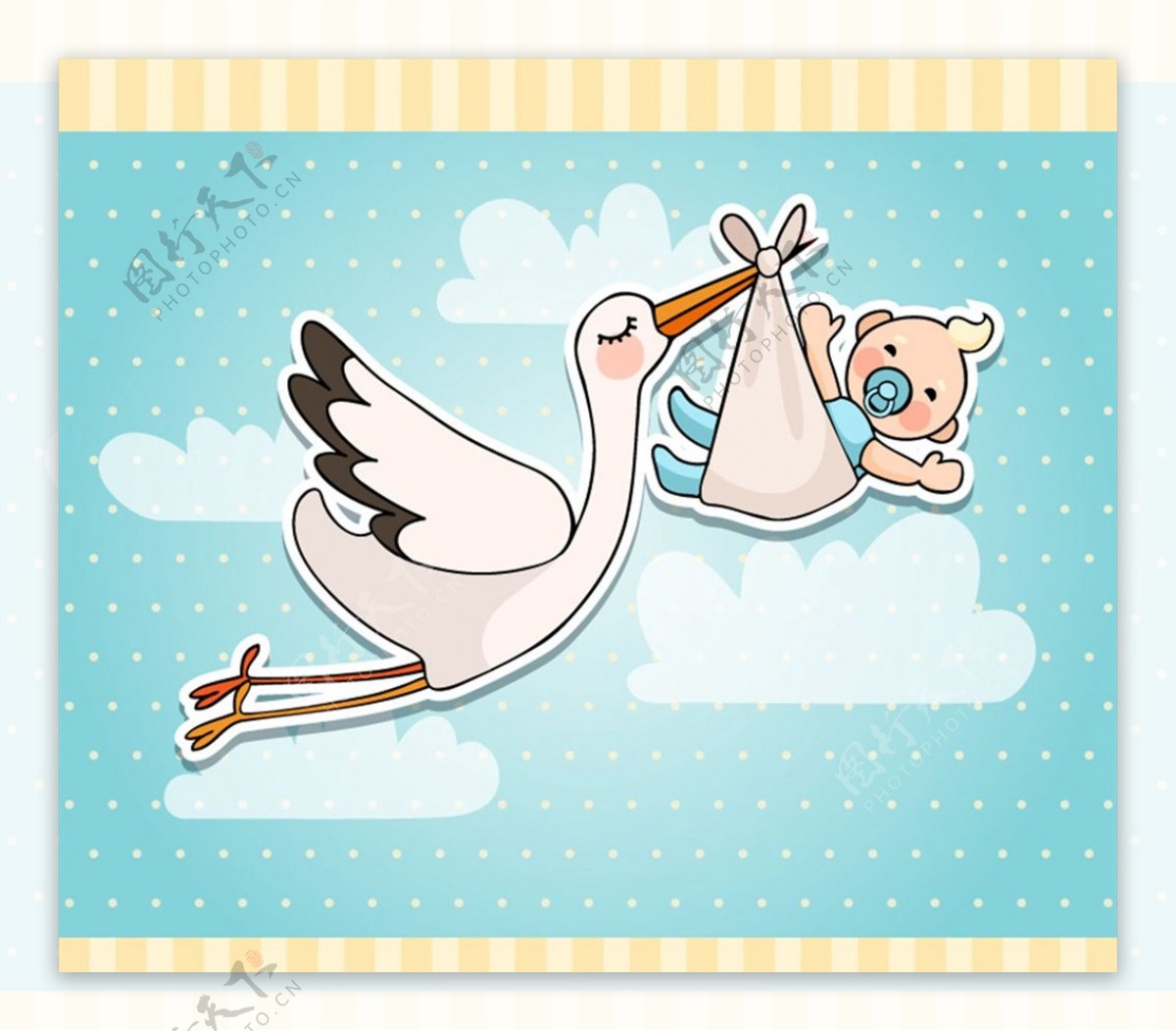 送子鹤与婴儿贴纸图片