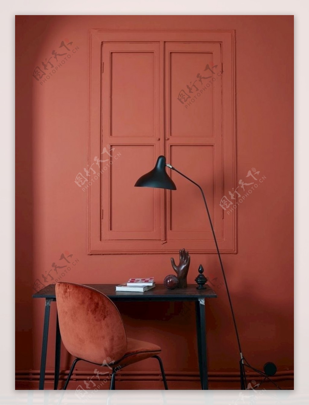 橘色书房墙面图片