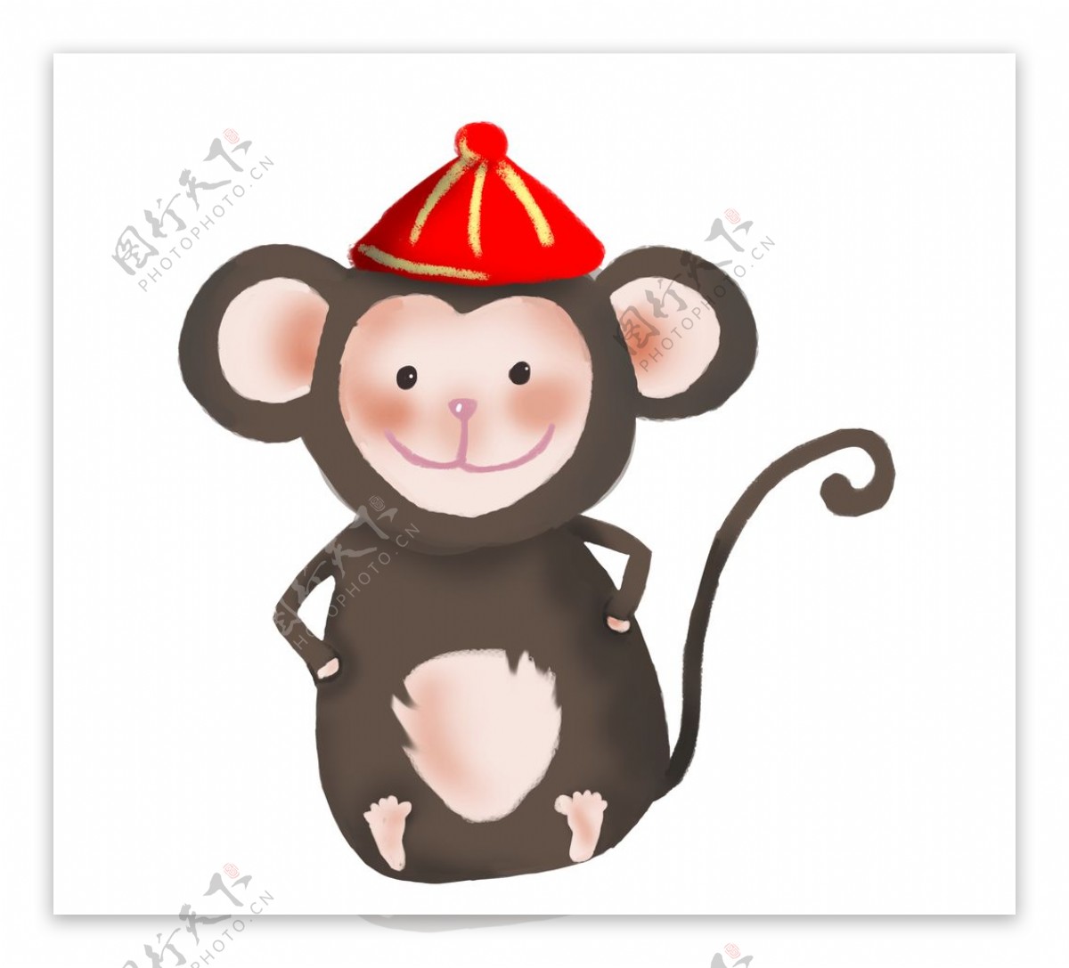 戴帽子的小猴子插画图片