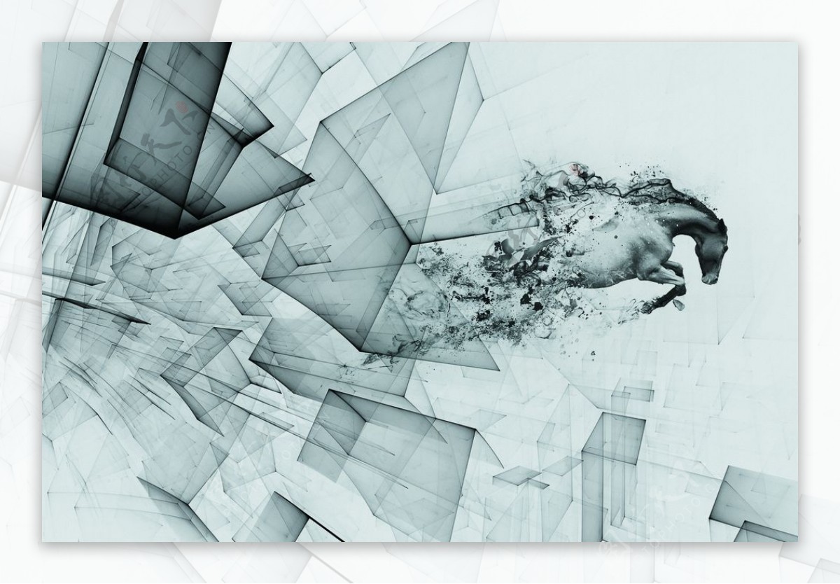 骏马飞驰抽象立体设计效果装饰图图片