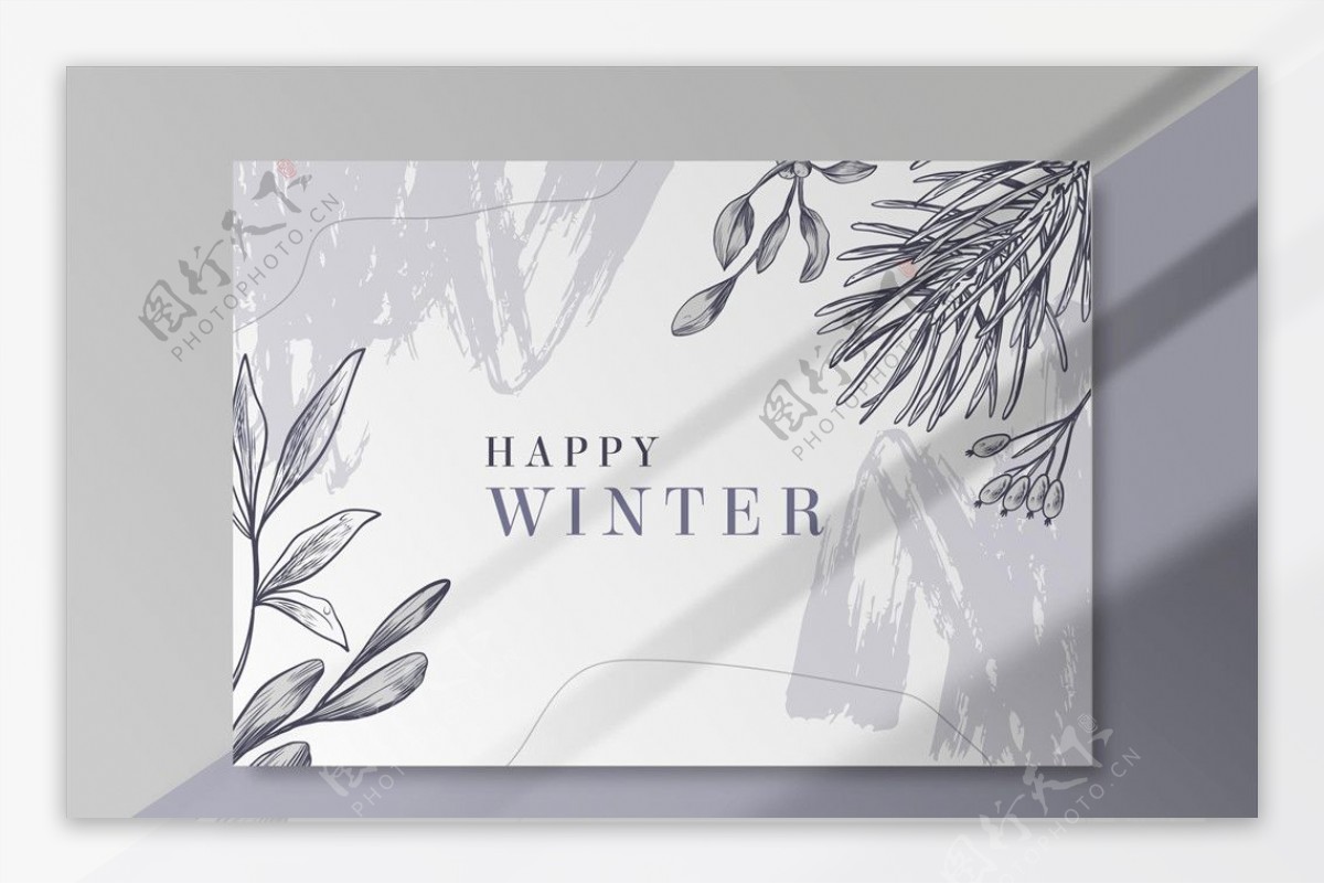 手绘冬季卡片矢量模板图片