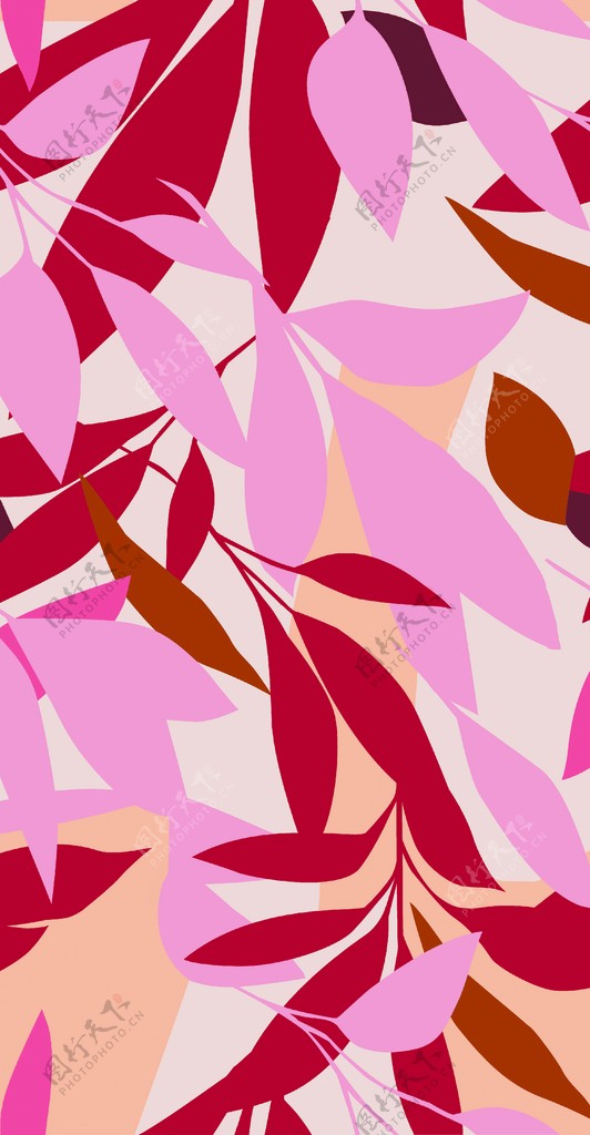 数码印花叶子树叶手绘花图片