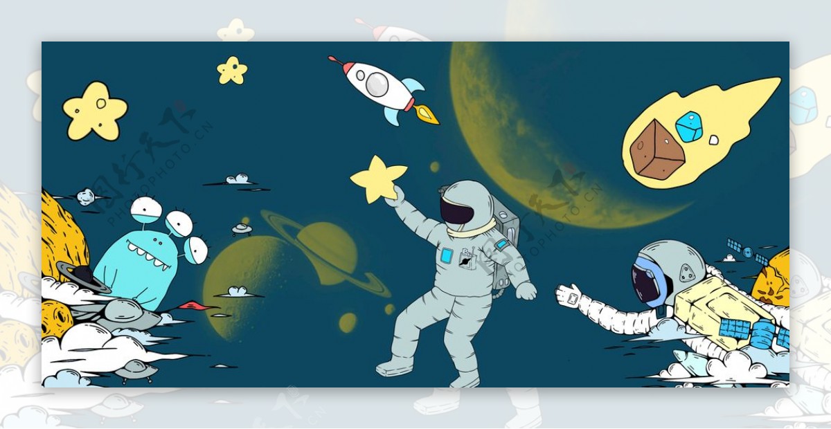 太空儿童房装饰画图片