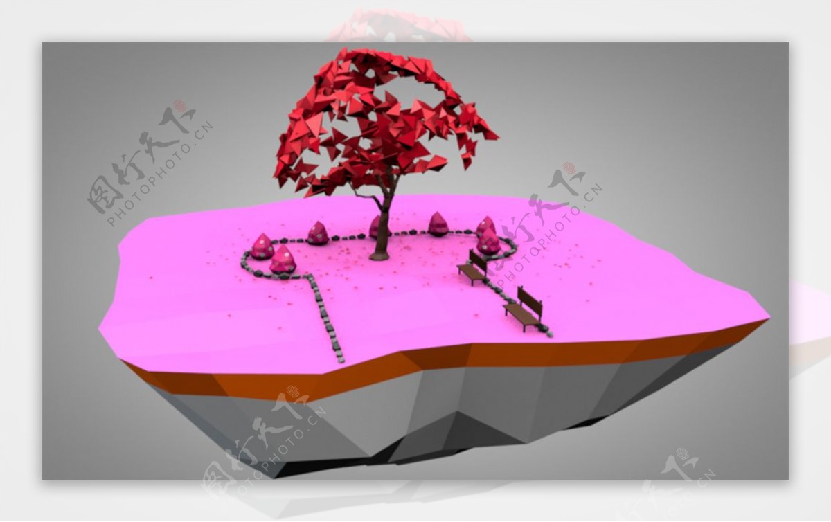 C4D模型树木石头图片