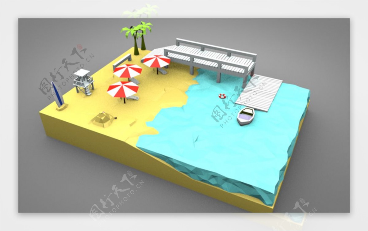 C4D模型沙滩河水图片