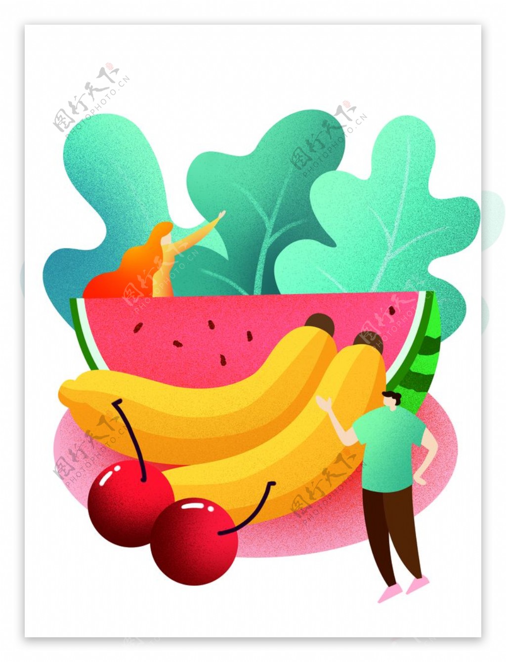 水果人物插画图片