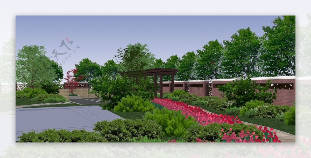 中式私家庭院园林景观效果图图片